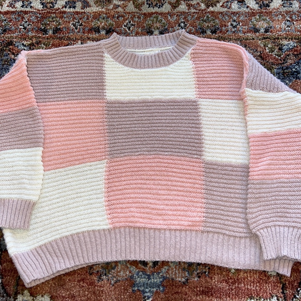 Dreamers by Debut Color Block Sweater - Pink, Lavender, and White M/L